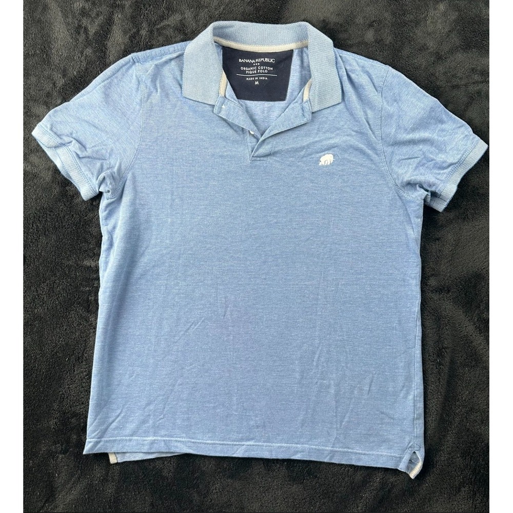 Banana Republic Mens Blue Organic Cotton Pique Polo Shirt Elephant Logo Size M